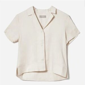 Everlane Linen Notch Cream Short Sleeve Button-Up Shirt